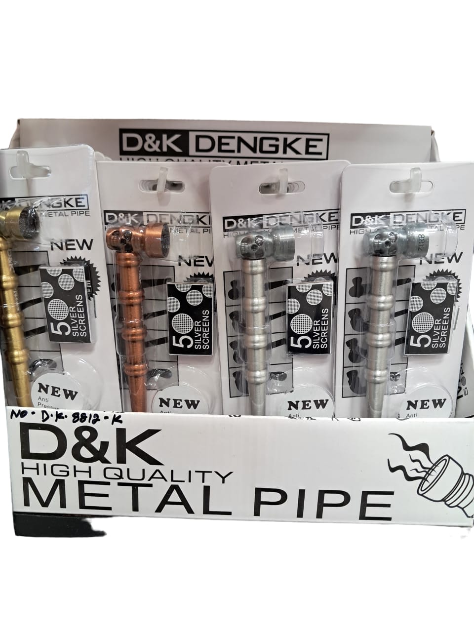 D & K DENGKE 3 INCH HIGH QUALITY GLASS HAND PIPE WITH SKULL METAL BOWL - DISPLAY OF 24 DK8812K