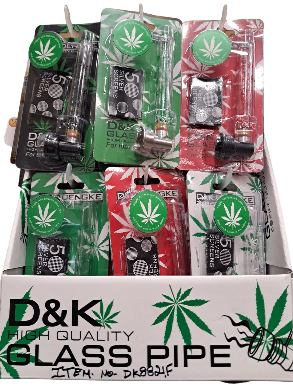 D & K DENGKE HIGH QUALITY GLASS TUBE AND METAL HEAD PIPE - DISPLAY OF 24 DK8821F