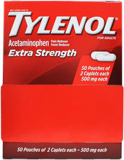 TYLENOL EXTRA STRENGTH 500MG PAIN RELIEVER & FEVER REDUCER 2 CAPLETS EACH - PACK OF 25