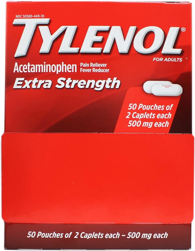 TYLENOL EXTRA STRENGTH 500MG PAIN RELIEVER & FEVER REDUCER 2 CAPLETS EACH - PACK OF 25