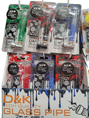 D & K DENGKE 3 INCH HIGH QUALITY GLASS TUBE AND METAL HEAD PAINTED SKULL HAND PIPE - DISPLAY OF 24 DK8821M