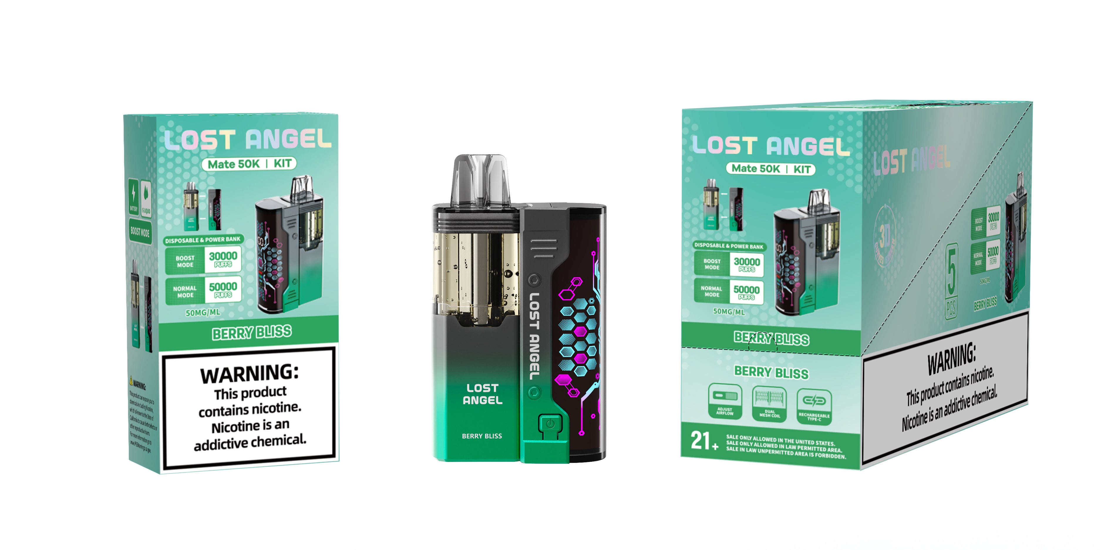 LOST ANGEL MATE 50K PUFFS DISPOSABLE & POWER BANK KIT - DISPLAY OF 5