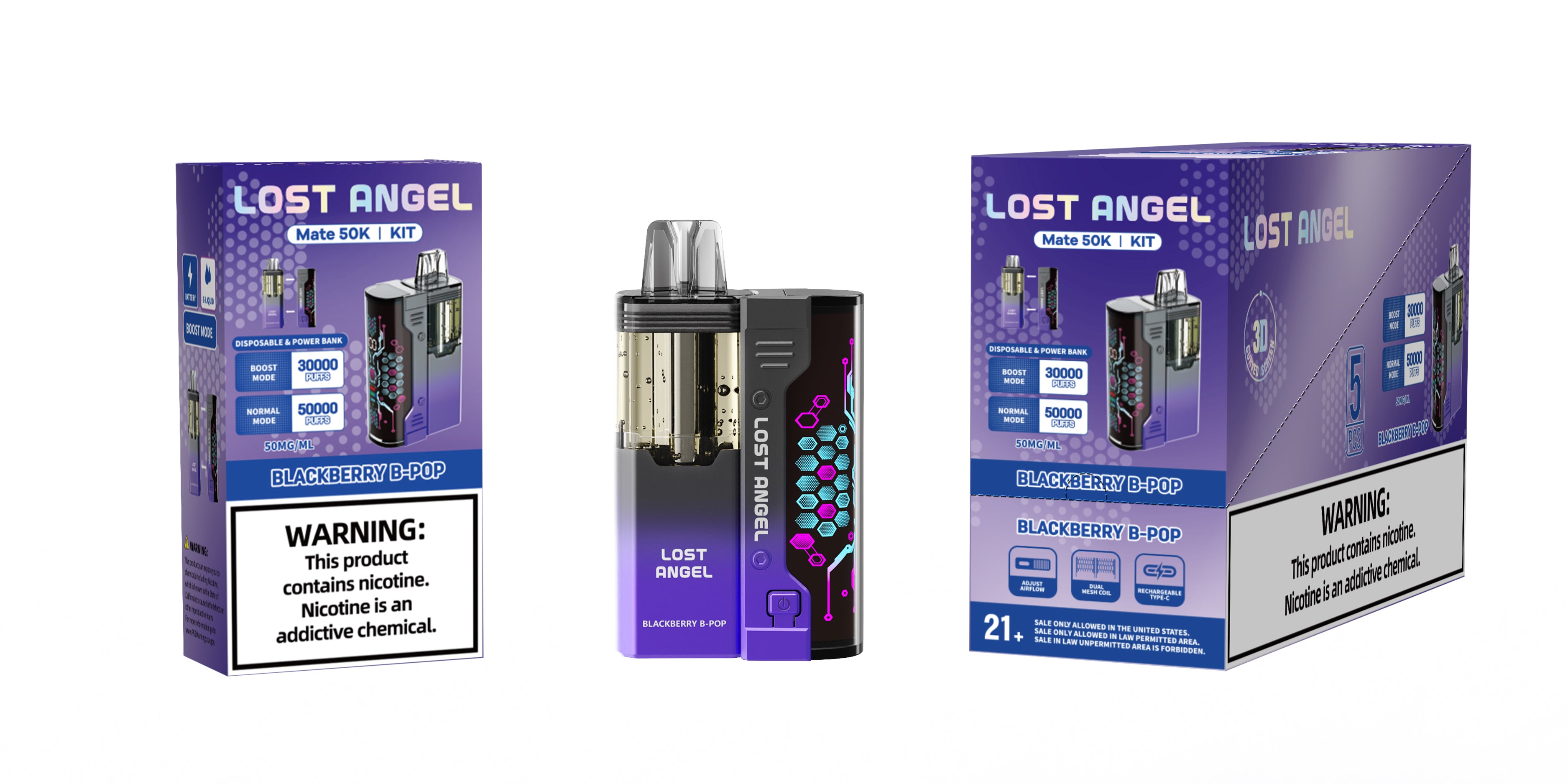 LOST ANGEL MATE 50K PUFFS DISPOSABLE & POWER BANK KIT - DISPLAY OF 5