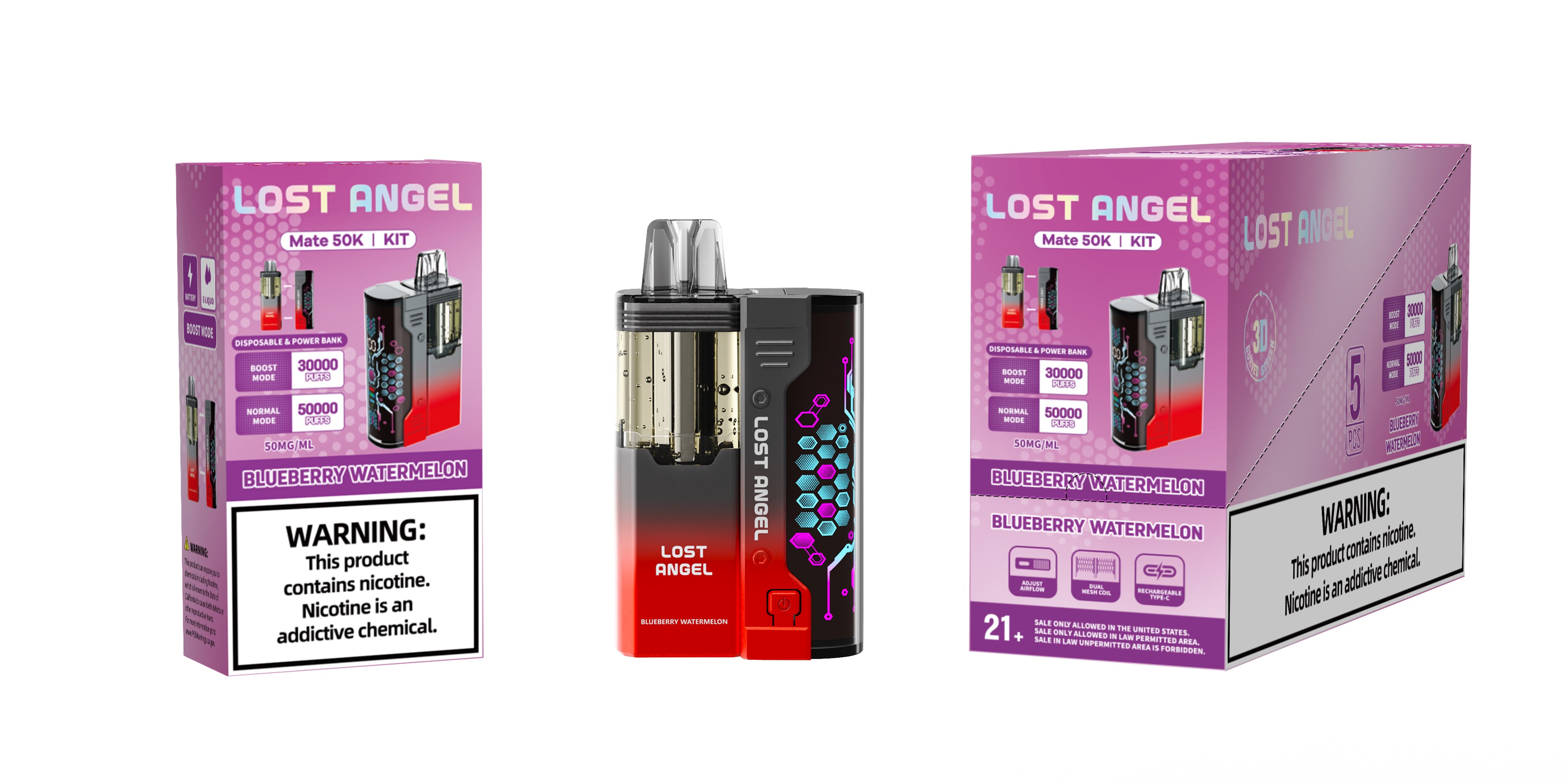 LOST ANGEL MATE 50K PUFFS DISPOSABLE & POWER BANK KIT - DISPLAY OF 5