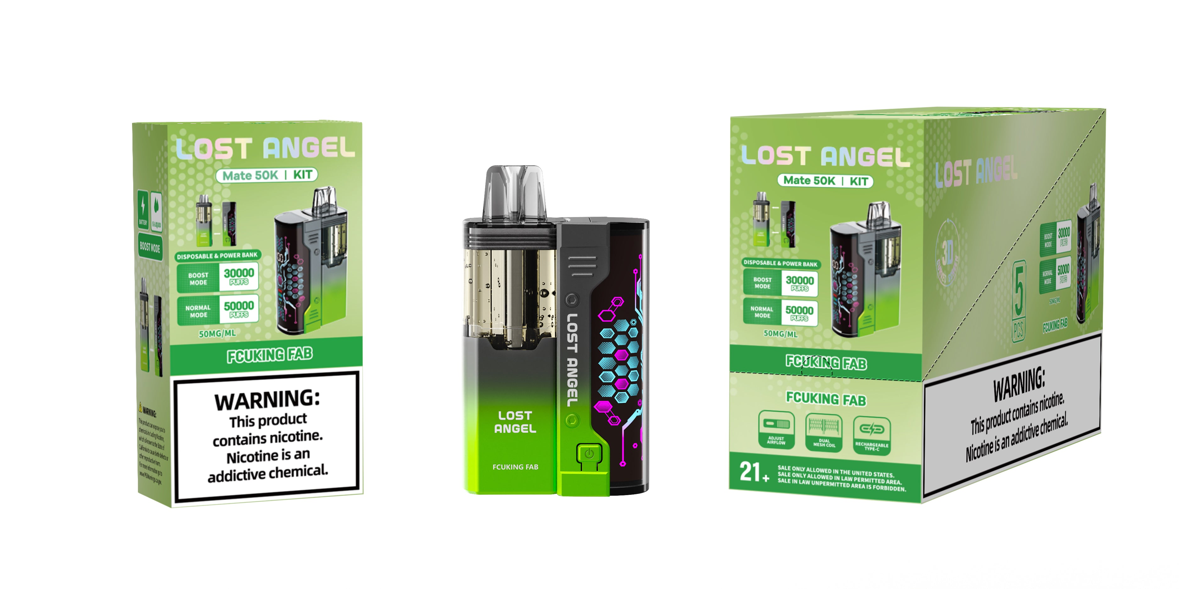 LOST ANGEL MATE 50K PUFFS DISPOSABLE & POWER BANK KIT - DISPLAY OF 5
