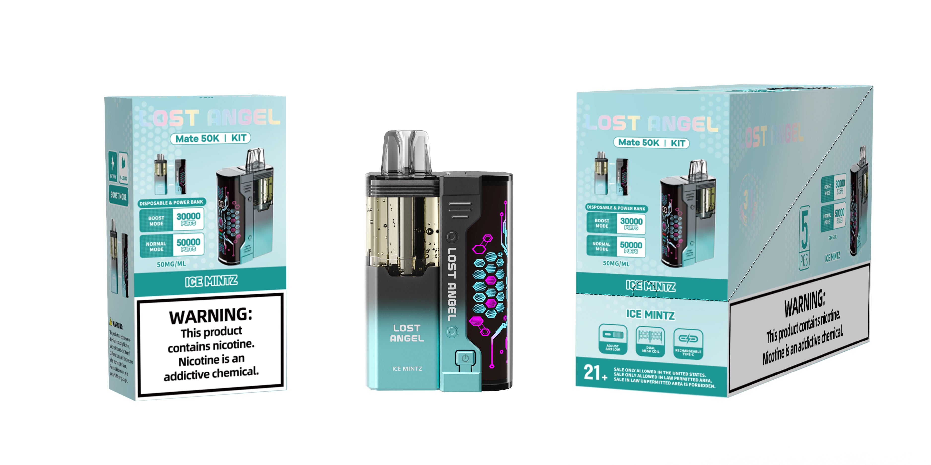 LOST ANGEL MATE 50K PUFFS DISPOSABLE & POWER BANK KIT - DISPLAY OF 5