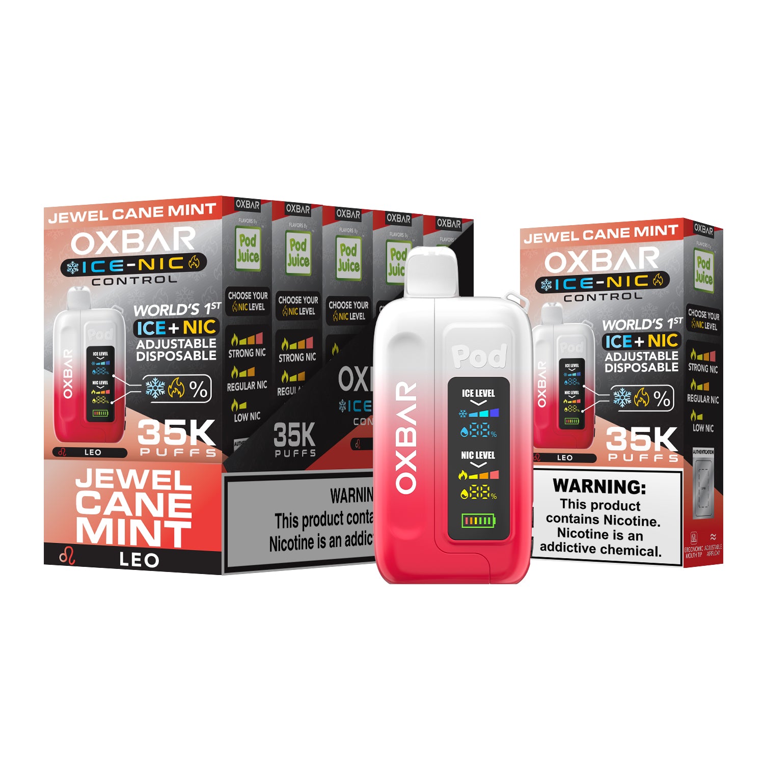 OXBAR ICE-NIC CONTROL WORLD'S 1ST ICE+NIC ADJUSTABLE 35000 PUFFS DISPOSABLE - DISPLAY OF 5