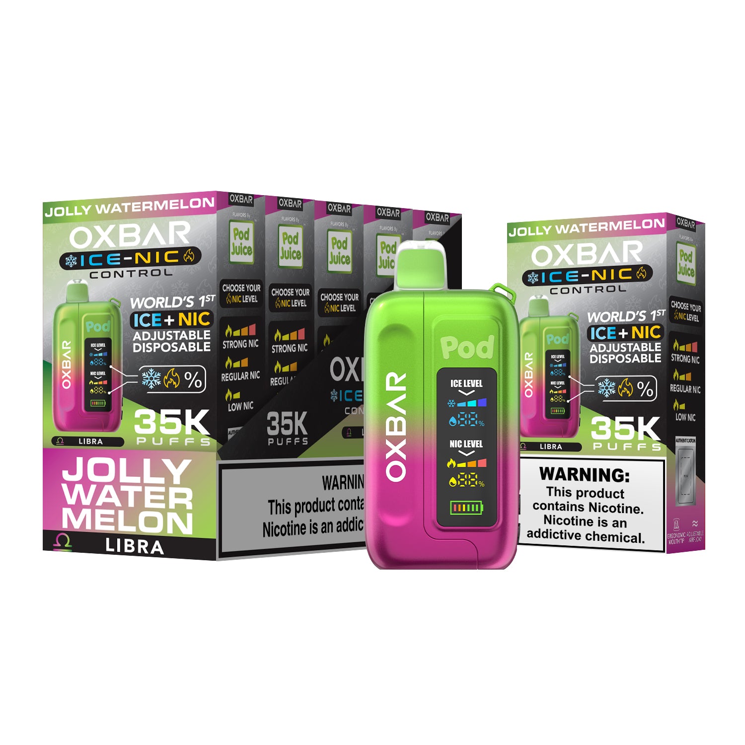 OXBAR ICE-NIC CONTROL WORLD'S 1ST ICE+NIC ADJUSTABLE 35000 PUFFS DISPOSABLE - DISPLAY OF 5