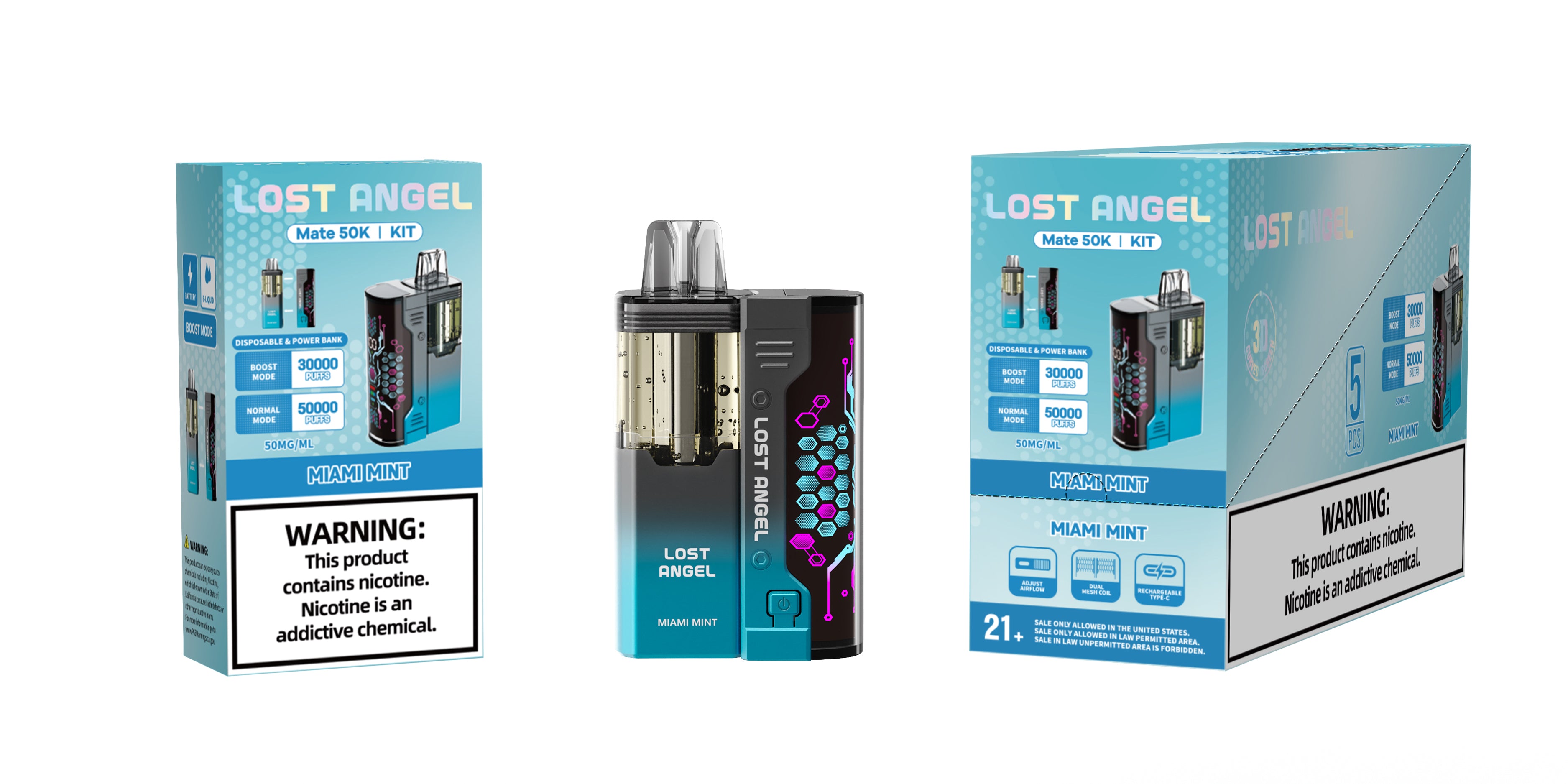 LOST ANGEL MATE 50K PUFFS DISPOSABLE & POWER BANK KIT - DISPLAY OF 5
