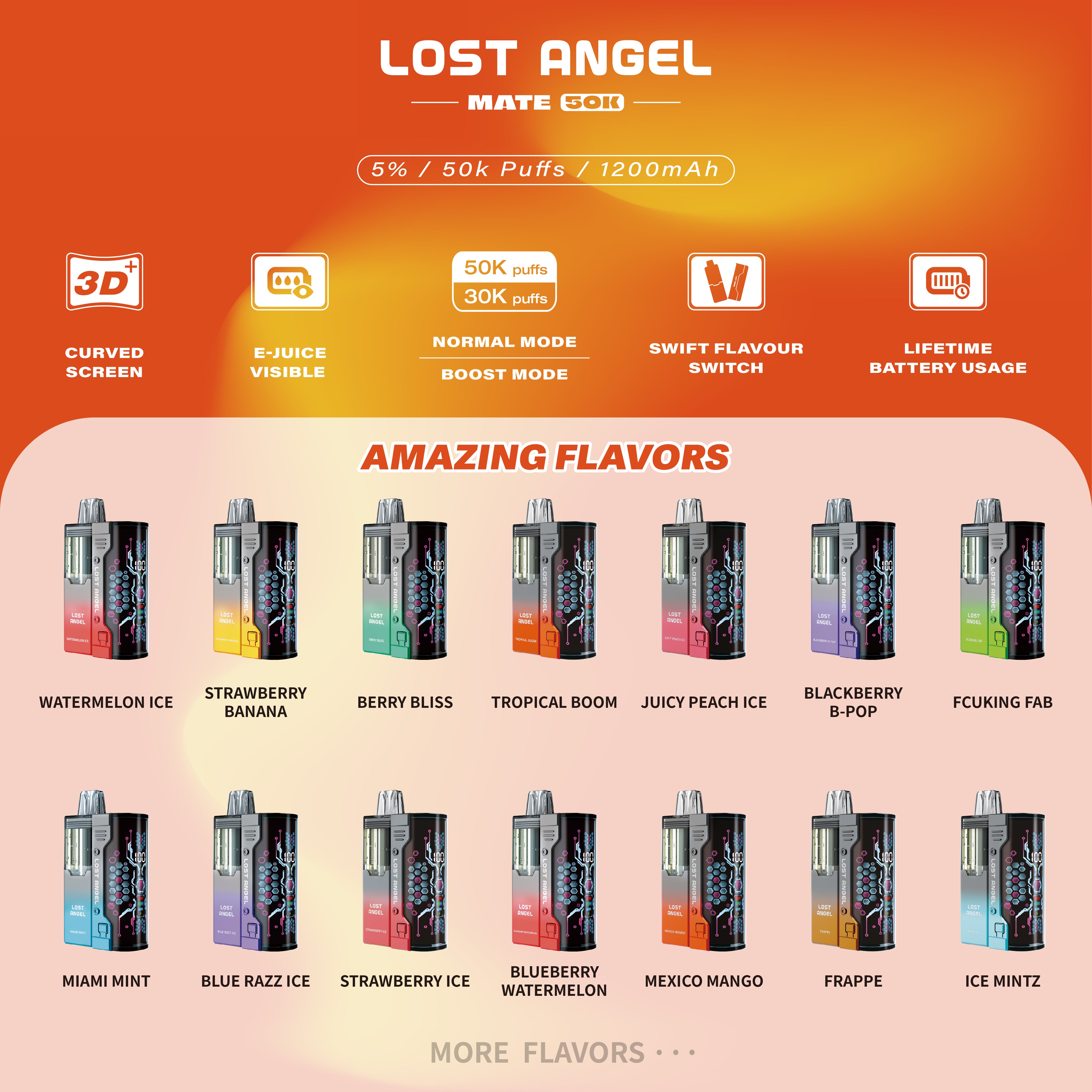 LOST ANGEL MATE 50K PUFFS DISPOSABLE & POWER BANK KIT - DISPLAY OF 5