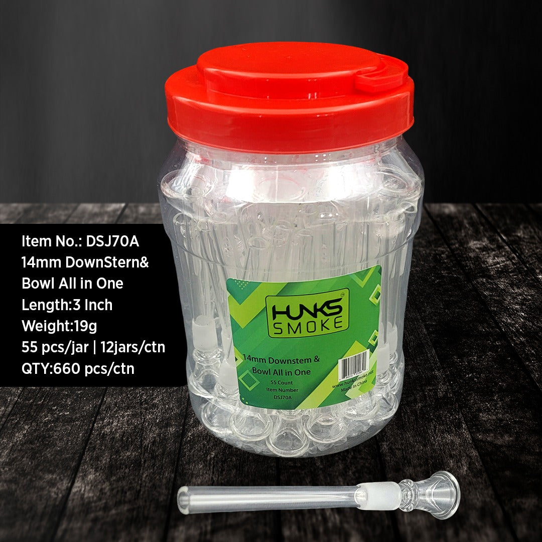 HUNKS SMOKE 14MM DOWNSTEM & BOWL ALL IN ONE DSJ70A - JAR OF 55