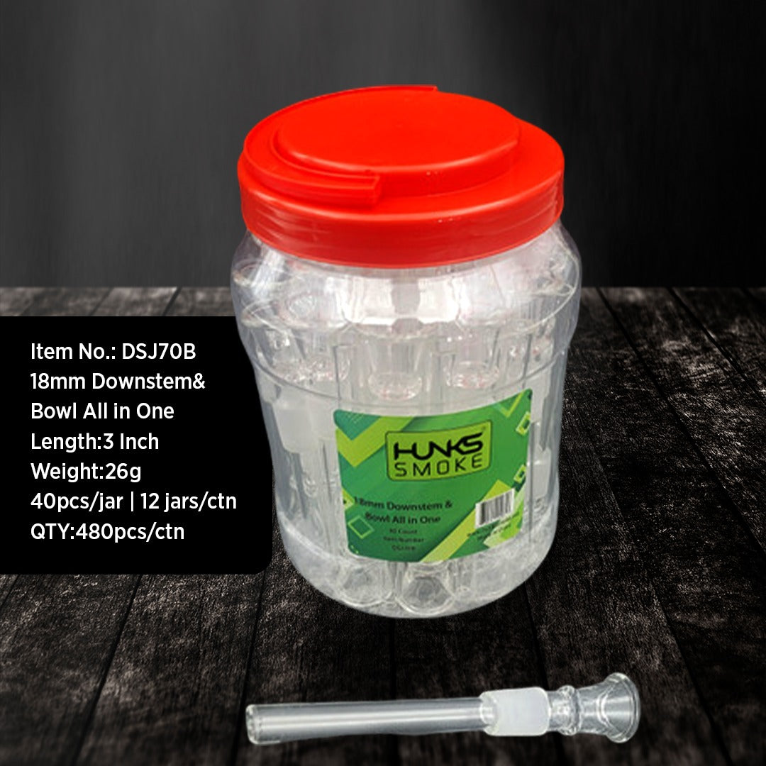 HUNKS SMOKE 18MM DOWNSTEM & BOWL ALL IN ONE DSJ70B - JAR OF 40