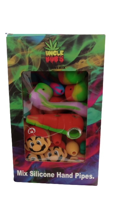 UNCLE BOB'S BY MATRIX SILICONE HAND PIPE ASSORTED COLORS AND DESIGNS- PACK OF 24