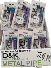 D & K DENGKE 3 INCH HIGH QUALITY METAL PIPE RAINBOW POLISHED FULL SKULL ETCHED IN BLISTER HAND PIPE - DISPLAY OF 24 DK8159F