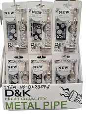 D & K DENGKE 3 INCH HIGH QUALITY SILVER WITH THREE ETCHED SKULL HAND PIPE - DISPLAY OF 24 DK8359A