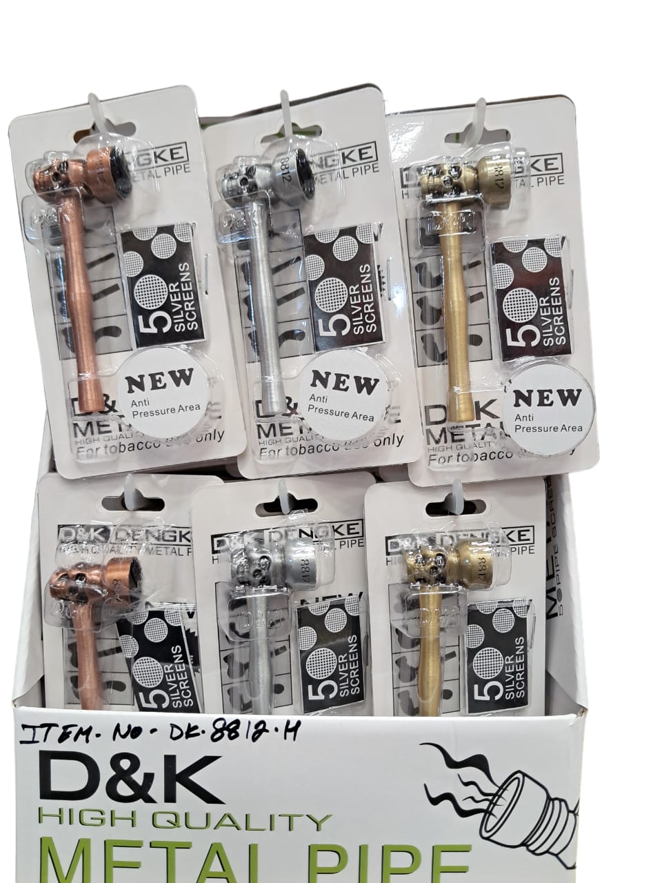 D & K DENGKE 3 INCH HIGH QUALITY METAL PIPE WITH MIXED ETCHED DESIGN HAND PIPE - DISPLAY OF 24 DK8812H