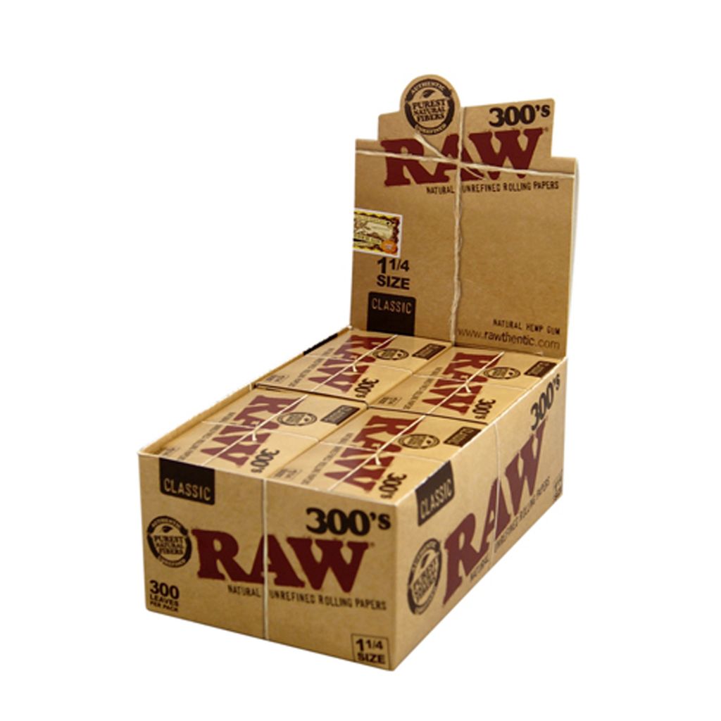 RAW 300'S CLASSIC 1 1/4 SIZE ROLLING PAPERS - DISPLAY OF 20